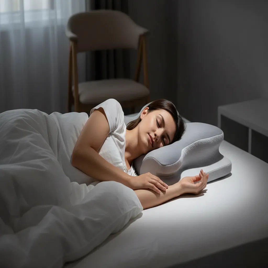 Oreiller ergonomique papillon mémoire de forme IceRelief – sommeil côté sans douleur nuque