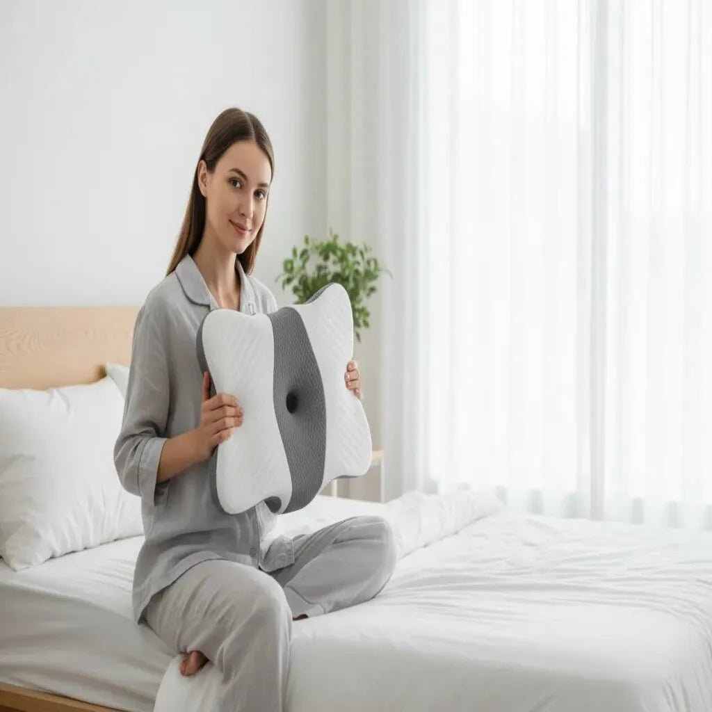 Oreiller Ergonomique Papillon - Femme Heureuse Routine Matinale Sommeil Qualité IceRelief