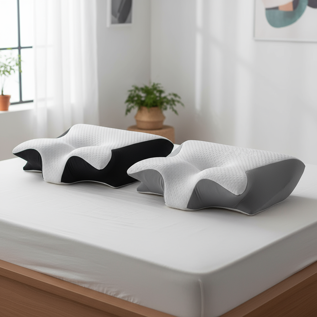 Oreiller cervical 2-en-1 deux couleurs - noir blanc et gris support ergonomique
