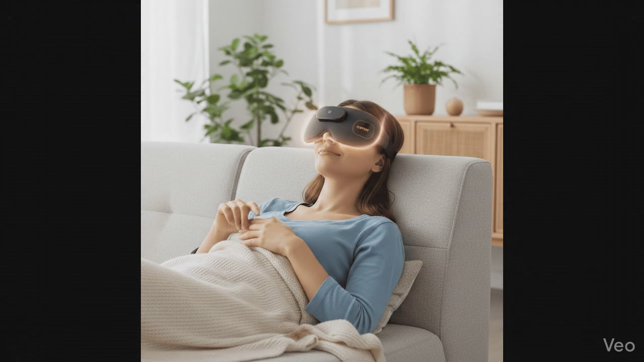 Démonstration masque yeux chauffant IceRelief USB soulagement migraine fatigue oculaire massage thermique relaxation complète