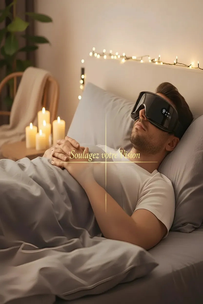 Masseur yeux bluetooth avec chaleur - Soulagement migraines et fatigue oculaire